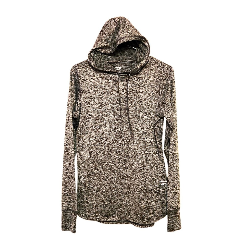 Reebok Pullover Hoodie Top Long Sleeves Thumbholes Gray Space Dye Womens Size S